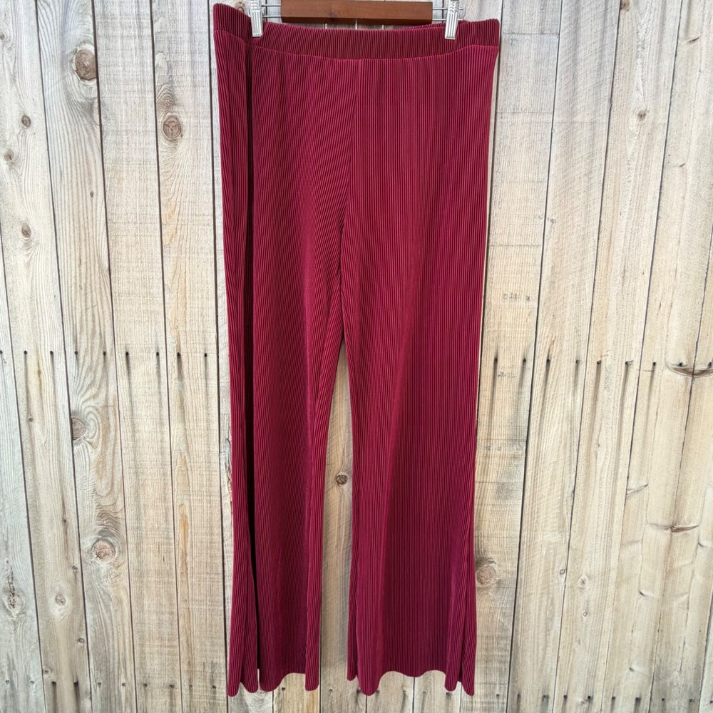 No Boundaries XL Plisse Pleated Wide Leg Pants Burgundy Red Boho Indie Y2K Retro